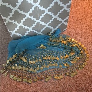 Gold and Blue Coin-Embellished Scarf